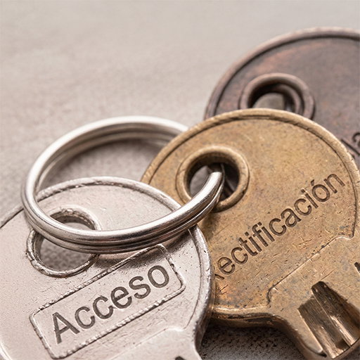 Tarjeta con Imagen, título, texto y enlace: Imagen descripción: Imagen de llaves metálicas con etiquetas que dicen “Acceso” y “Rectificación”, representando de forma simbólica los derechos ARCO y el acceso ciudadano para revisar o corregir datos personales. Título: Derechos ARCO. Texto: Facilitamos a las personas titulares el ejercicio de sus derechos de acceso, rectificación, cancelación y oposición respecto a los datos bajo resguardo de la Suprema Corte de Justicia de la Nación.
